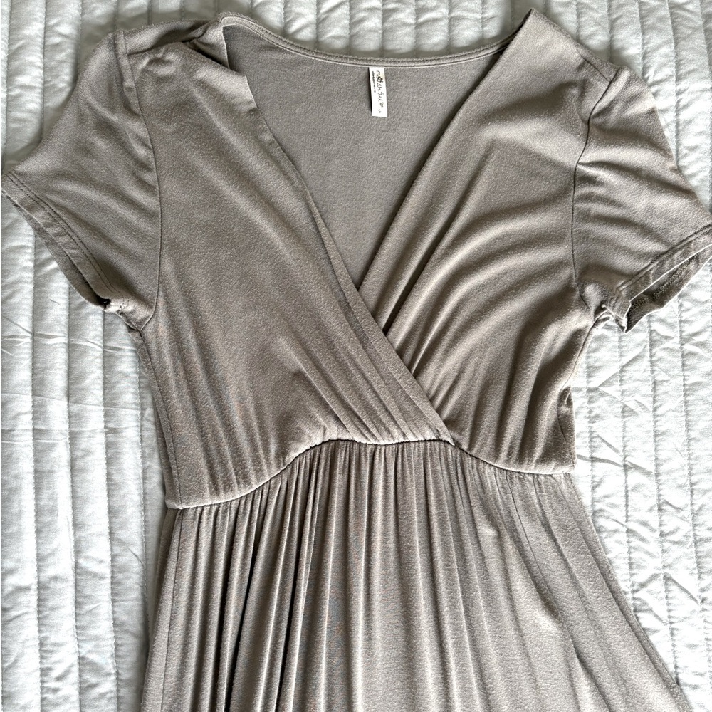 Empire waist olive green maternity maxi dress